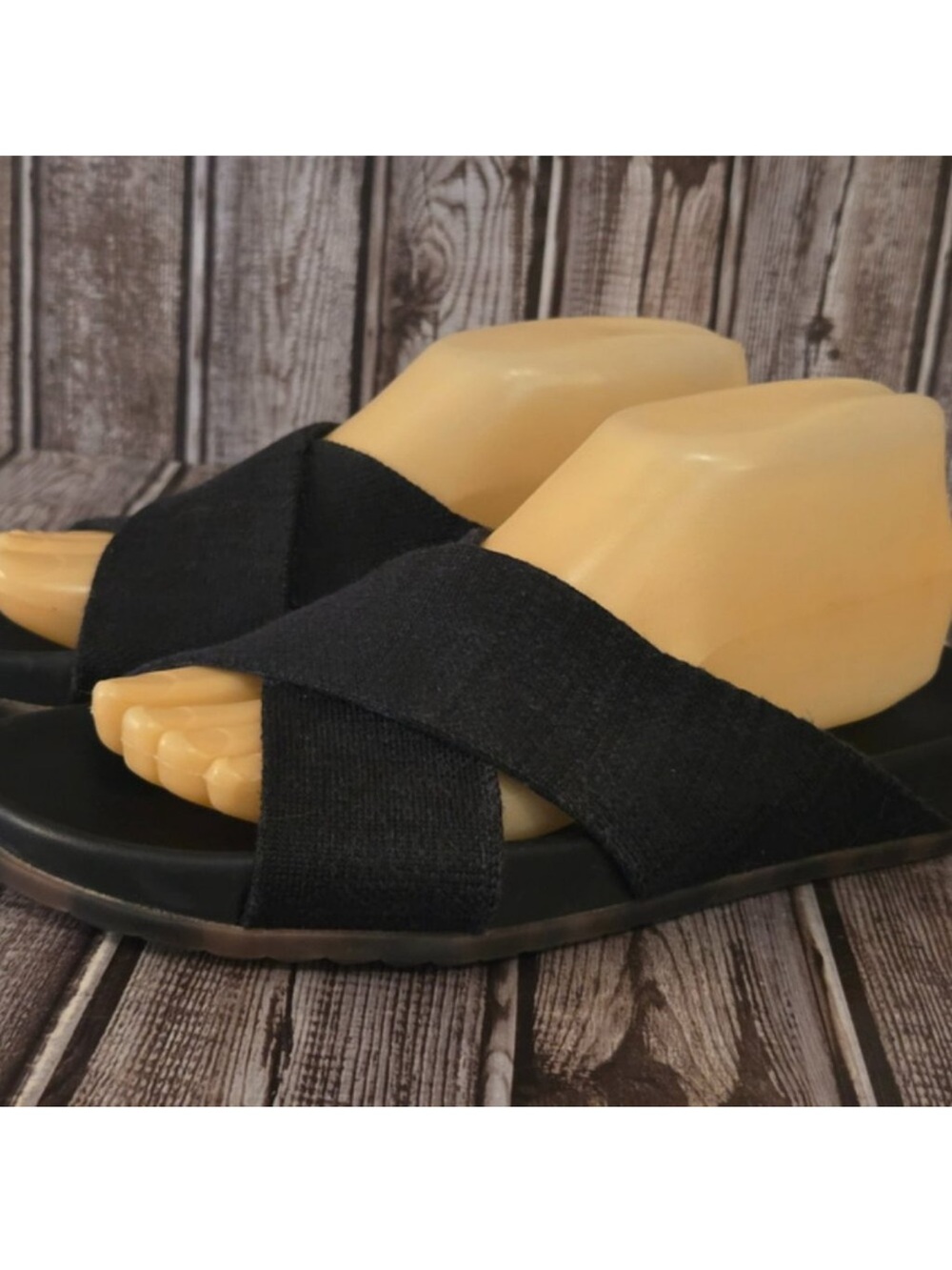 Rothy's The Weekend Crisscross Black Knit Comfort Sandals Slides VGUC - Picture 2 of 8